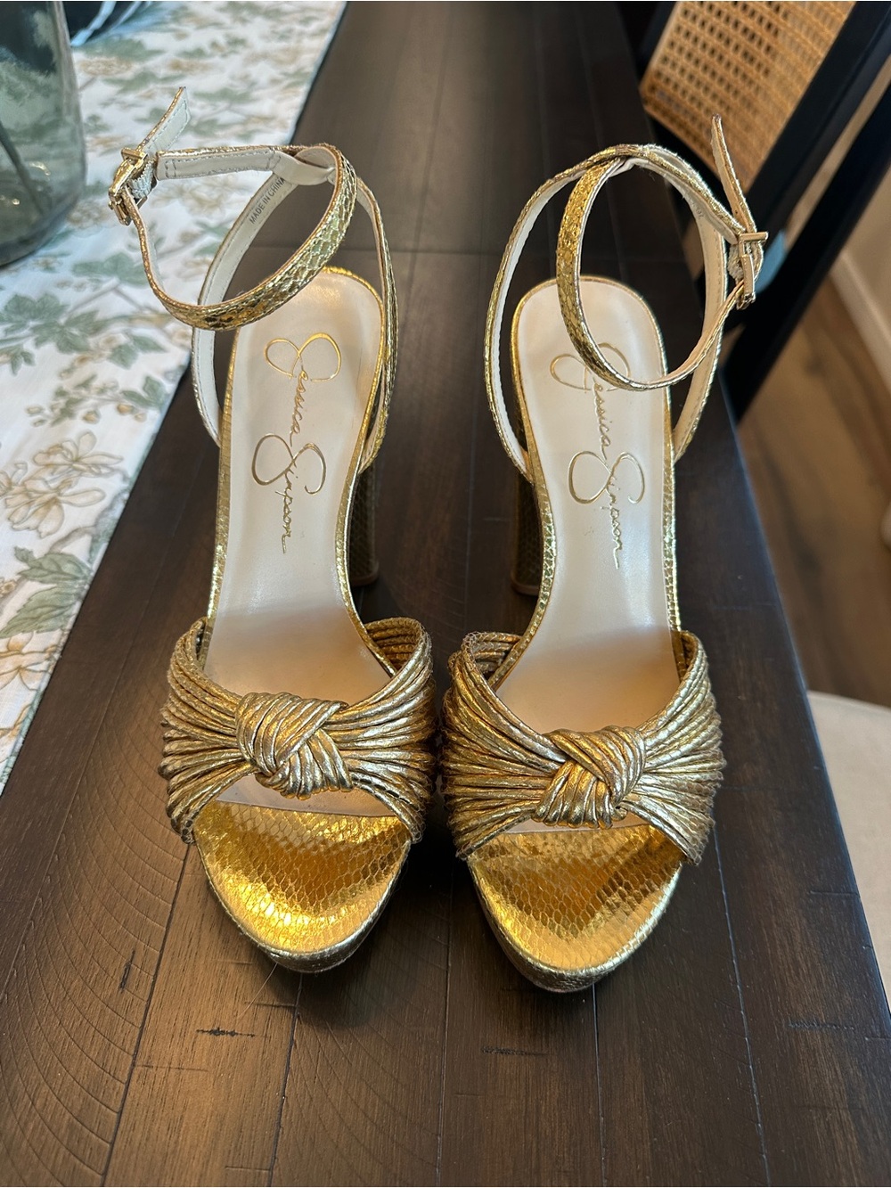 Jessica Simpson Gold Knotted Strap High Heel Sandals